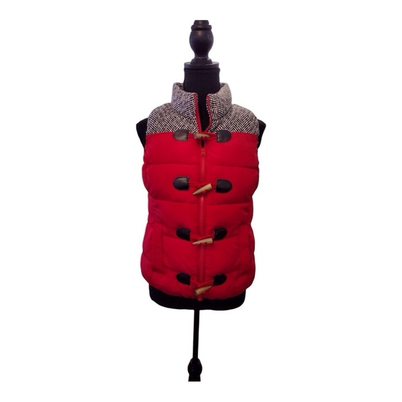 RUFF HEWN RH Puffer Vest Womens Petite Medium - Red Lumberjack Winter Warm Tweed - Picture 3 of 16